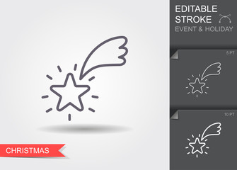 Shooting Star. Line icon with editable stroke with shadow