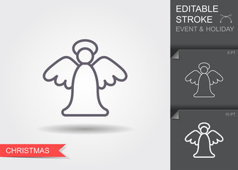Christmas angel. Line icon with editable stroke with shadow