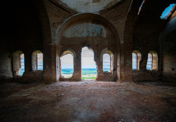 Old orthodox church ruins. Abandoned religionic building