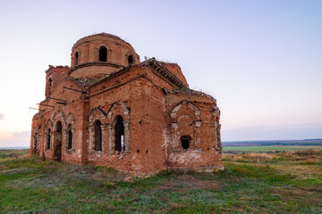 Fototapeta na wymiar Old orthodox church ruins. Abandoned religionic building
