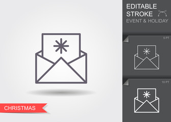 Christmas and new year greetings. Line icon with editable stroke with shadow