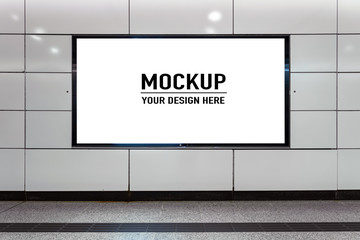 Blank billboard located in underground hall or subway for advertising, mockup concept, Low light speed shutter - 284648538