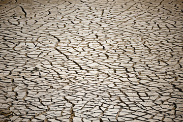 Background image of the surface of a withered lake and cracked by drought