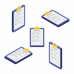 Check list, Clipboard, Document, Finance, Business, Isometric, No background, Isolated, illustration, Vector, Flat icon