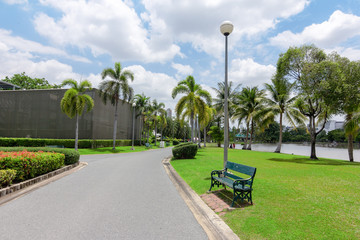 Walkway in the park On the bright sky