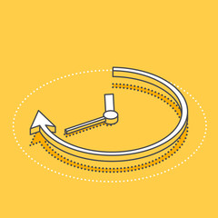 isometric vector image on yellow background, business clock, arrow and time icon
