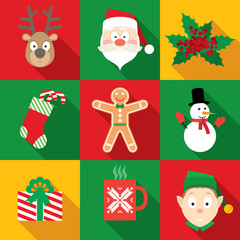 Christmas Symbols Set in Flat Style