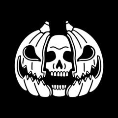 Halloween pumpkin skull on black background