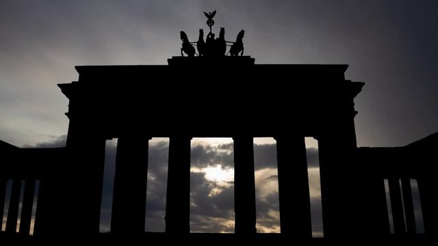 Brandenburg Gate or Brandenburger Tor, Time Lapse at Sunrise, Berlin, Germany