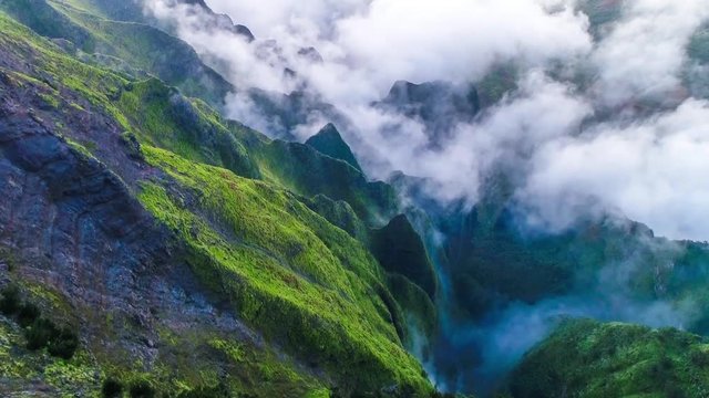 Aerial shot of the cliff mountain and the sea in Na Pali coast in Kauai Hawaii