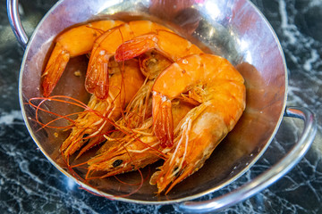 Steamed shrimp seafood on the table