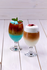summer cocktails on the wooden background