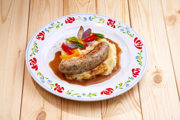 sausage with mashed potato