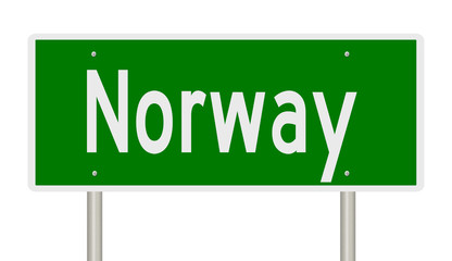 Rendering of a green highway sign for Norway