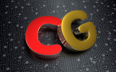 CG 3D rendering placed on the black electronic circuit.