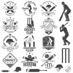 Set of cricket club badges with design element. Vector. Concept for shirt, print, stamp or tee. Templates for cricket sports club.