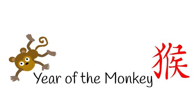 Chinese Horoscope monkey animated on white with New Year greeting.