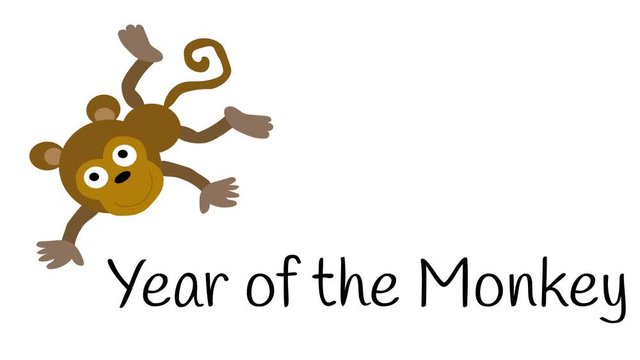 Chinese Horoscope monkey animated on white with New Year greeting.