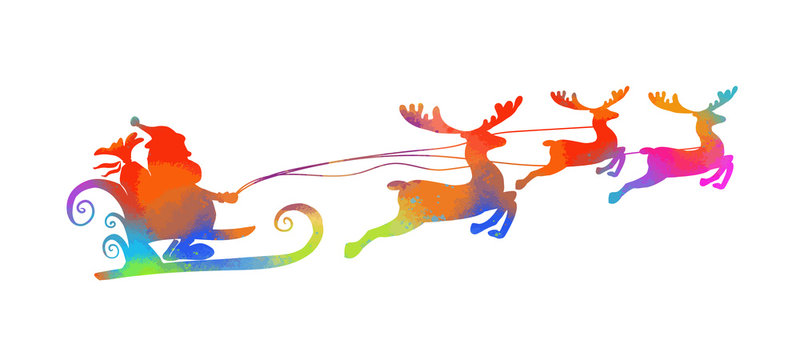 Rainbow silhouette of Santa Claus. Merry Christmas. Vector