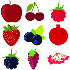 Vectorial, healthy, fresh red and blue fruits are all of same pattern.