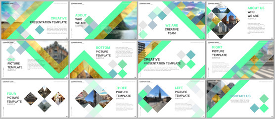Minimal presentations design, portfolio vector templates with cubes, geometric abstract background. Multipurpose template for presentation slide, flyer leaflet, brochure cover, report, advertising.