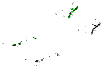 Okinawa Prefecture (Administrative divisions of Japan, Prefectures of Japan) map is designed cannabis leaf green and black, Okinawa map made of marijuana (marihuana,THC) foliage,.... - obrazy, fototapety, plakaty
