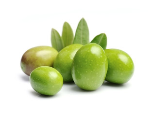 Sweet olives with leaves isolated on white backgrounds.