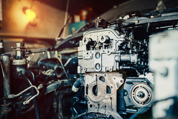 repair of an internal combustion engine of a car. Details of the motor.