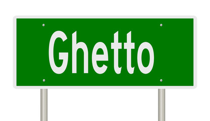 Rendering of a green highway sign for Ghetto