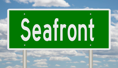 Rendering of a green highway sign for Seafront