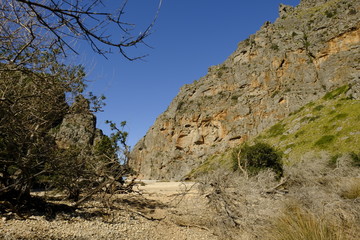 Die Felsenschlucht Torrent de Pareis bei Sa Calobra in der Serra de Tramuntana,  Mallorca, Balearen, Spanien