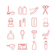 Collection of modern vector line barber tools icons. Modern flat icons for web, print, mobile apps design - 284665354