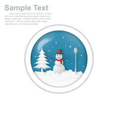 Christmas glass ball with snowman inside and paper cut around.