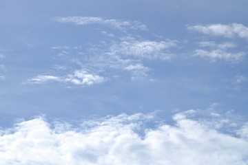 White fluffy clouds against blue sky in bright day for background texture 