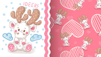 Cute winter deer - seamless pattern.