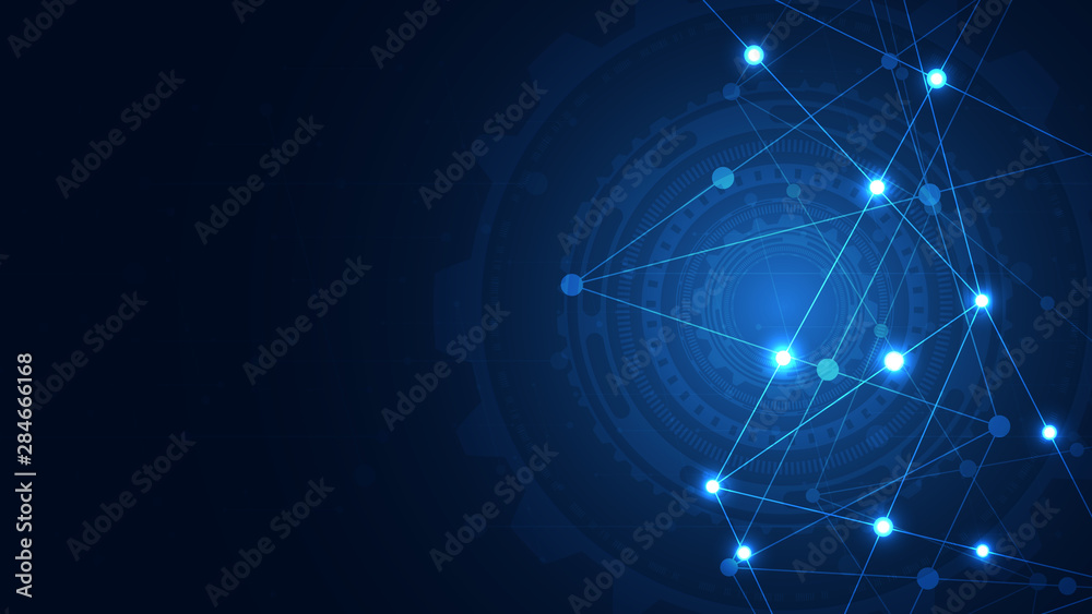 Wall mural global network connection. abstract geometric background with connecting dots and lines. digital tec