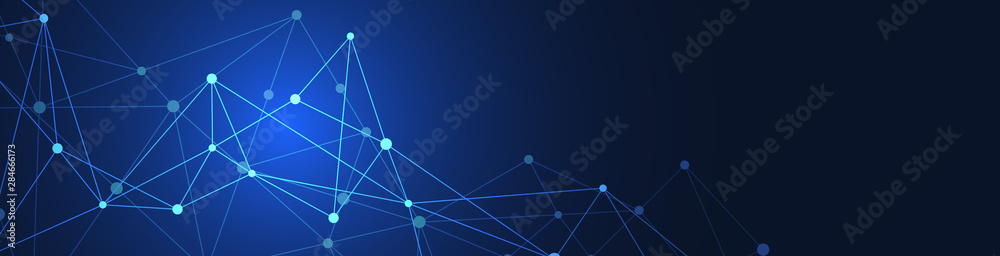 Fototapete website header or banner design with abstract geometric background and connecting dots and lines. gl