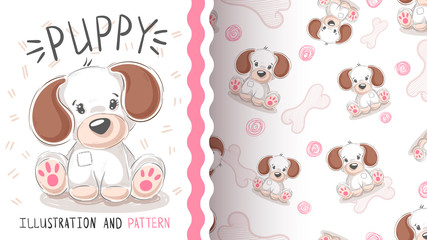 Cute dog, puppy - seamless pattern.