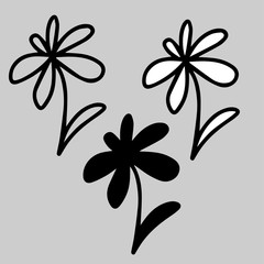 Fototapeta premium Isolated design of abstract flowers in black and white style on a grey background.