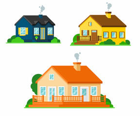 Cartoon home and cottages set. Flat vector illustration.