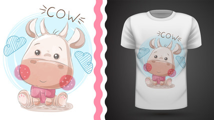 Naklejka premium funny teddy cow - idea for print t-shirt.