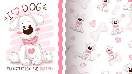 Cute dog, puppy - seamless pattern