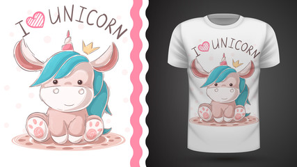 Cute teddy unicorn. Idea for print T-shirt.