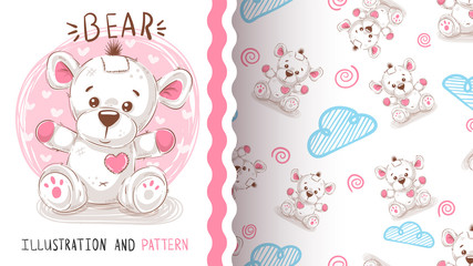 Cute teddy bear - seamless pattern
