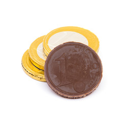 Chocolate money isolated on white background