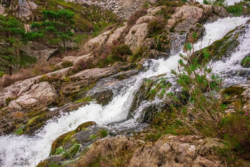 Beautiful waterfalls in Snowdonia National Park, Wales, Untied Kingdom Close up