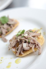 Meat toast with radishes, cucumber and cilantro.