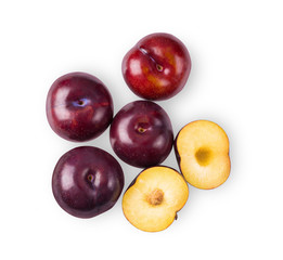Fototapeta na wymiar red cherry plum isolated on white background. top view