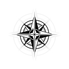 Black windrose compass silhouette isolated on white background