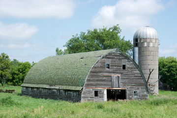 Weathered Gray Barn with Silo